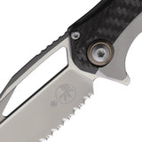 Microtech Matrix Framelock Knife With Titanium Gray Handle Carbon Fiber Inlay For EDC Enthusiasts 4 Inch Serrated Blade by Microtech