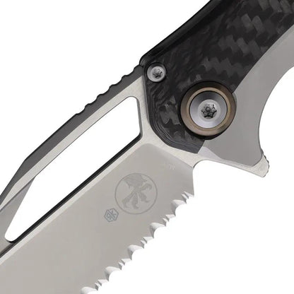 Microtech Matrix Framelock Knife With Titanium Gray Handle Carbon Fiber Inlay For EDC Enthusiasts 4 Inch Serrated Blade by Microtech