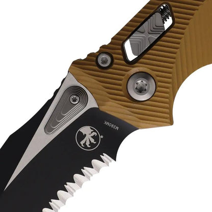 Microtech Amphibian Ram Lok Knife With Partially Serrated M390MK Blade Premium Tan Aluminum Handle For Everyday Carry by Microtech