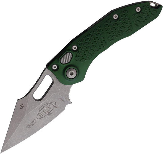 Microtech Auto Stitch SE Button Lock Automatic Opening Knife With Emerald Green Aluminum Handle For EDC Enthusiasts by Microtech