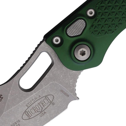 Microtech Auto Stitch SE Button Lock Automatic Opening Knife With Emerald Green Aluminum Handle For EDC Enthusiasts by Microtech