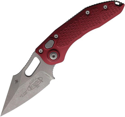Microtech Auto Stitch Button Lock Knife Auto Opening 5 Inch Closed Merlot Aluminum Handle Wharncliffe Blade For EDC by Microtech