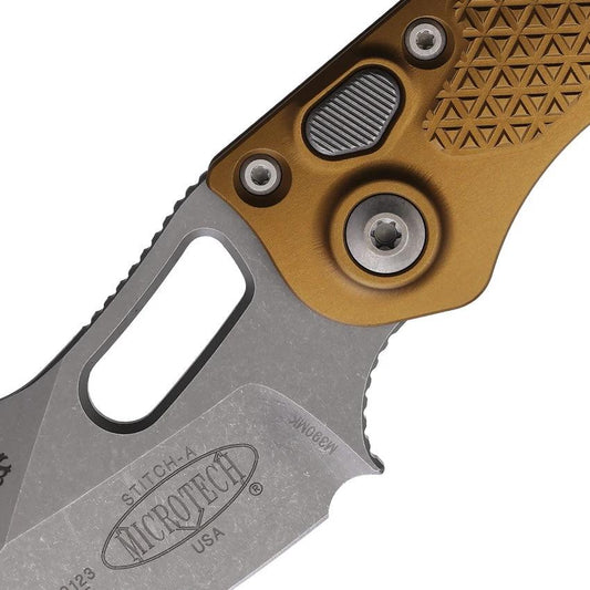Microtech Auto Stitch SE Button Lock Knife Automatic Opening Wharncliffe Apocalyptic Tan For EDC Enthusiasts by Microtech