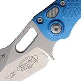 Microtech Auto Stitch S E Button Lock Knife With Automatic Opening, 3.75in Wharncliffe Blade, Blue Aluminum Handle, EDC by Microtech