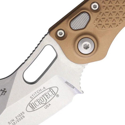 Microtech Auto Stitch SE Button Lock Knife 16910BN Automatic Opening Wharncliffe Blade For EDC Enthusiasts by Microtech
