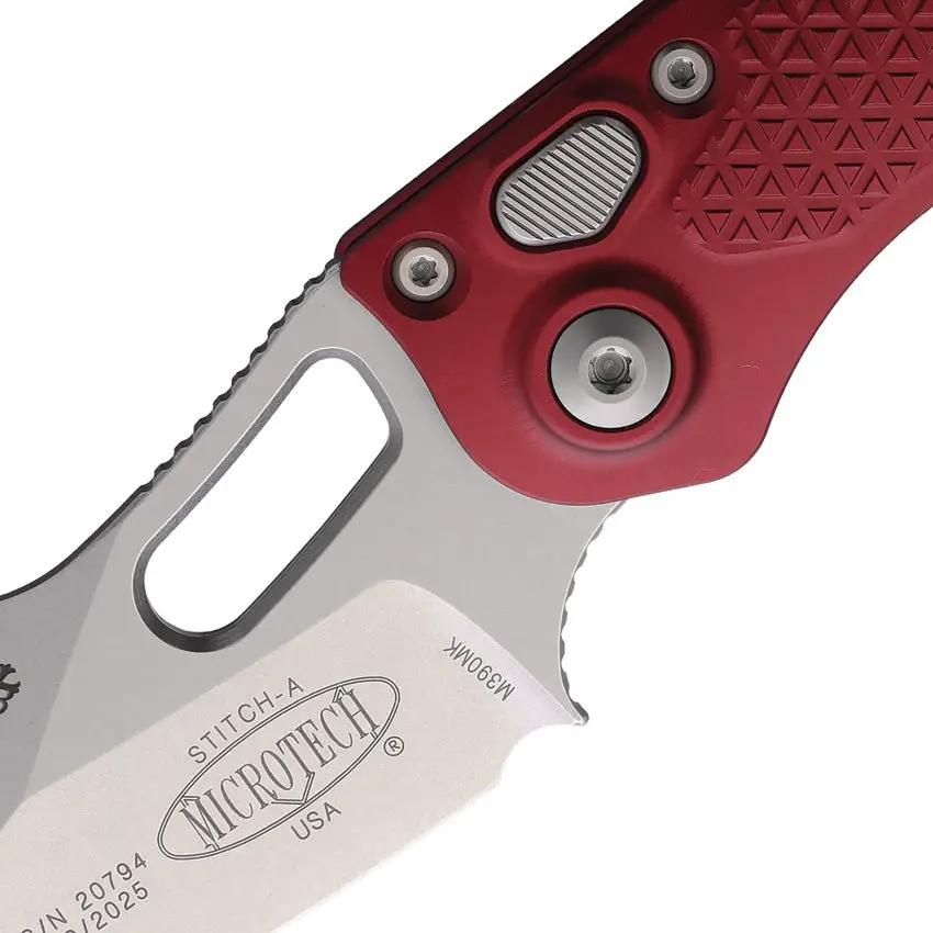 Microtech Auto Stitch S/E Button Lock Knife For Tactical Enthusiasts 3.75in Stonewash Premium Steel Blade by Microtech