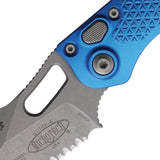 Microtech Auto Stitch Button Lock Knife Blue Aluminum Handle with Partial Serrated Wharncliffe Blade For EDC Enthusiasts by Microtech