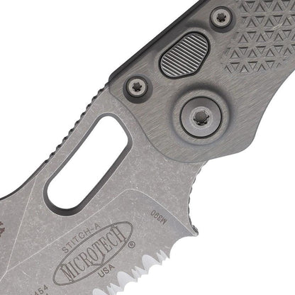 Microtech Auto Stitch S E Button Lock Knife Automatic Opening 3.75in Wharncliffe Blade For Tactical And EDC Enthusiasts by Microtech
