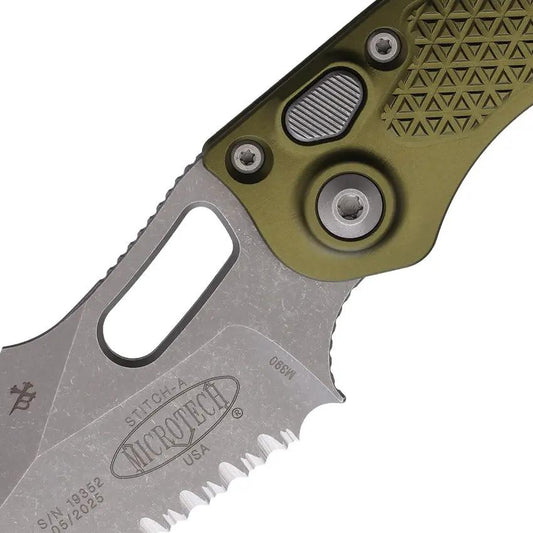 Microtech Auto Stitch Button Lock Knife With M390 Blade, OD Green Handle, 5 Inch Closed, For EDC Enthusiasts by Microtech