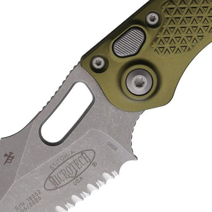 Microtech Auto Stitch Button Lock Knife With M390 Blade, OD Green Handle, 5 Inch Closed, For EDC Enthusiasts by Microtech