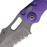Microtech Auto Stitch SE Button Lock Knife One Hand Opening Premium Purple Aluminum Handle Wharncliffe Blade For EDC by Microtech