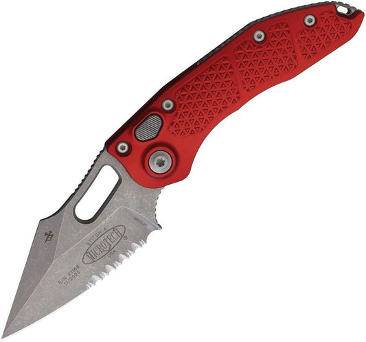 Microtech Auto Stitch SE Button Lock Automatic Knife For EDC Enthusiasts With Red Aluminum Handle Wharncliffe Blade