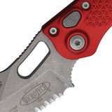 Microtech Auto Stitch SE Button Lock Automatic Knife For EDC Enthusiasts With Red Aluminum Handle Wharncliffe Blade by Microtech