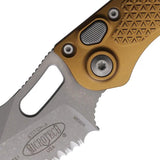 Microtech Auto Stitch SE Button Lock Knife Automatic Opening Tan Aluminum Handle Wharncliffe Blade EDC Ready by Microtech