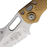 Microtech Auto Stitch Folding Knife Automatic Opening Button Lock Tactical 5 Inch Closed Tan Handle Wharncliffe by Microtech