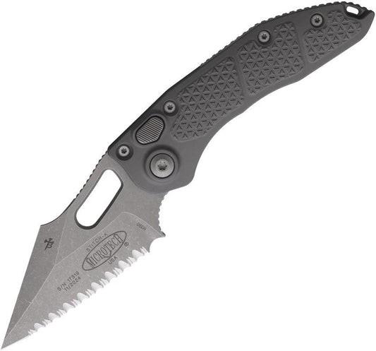 Microtech Auto Stitch S E Button Lock Knife For EDC Enthusiasts Automatic Opening Serrated Wharncliffe Blade by Microtech