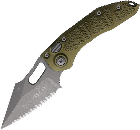 Microtech Auto Stitch SE Button Lock Knife Automatic Opening For EDC Enthusiasts Serrated Wharncliffe OD Handle
