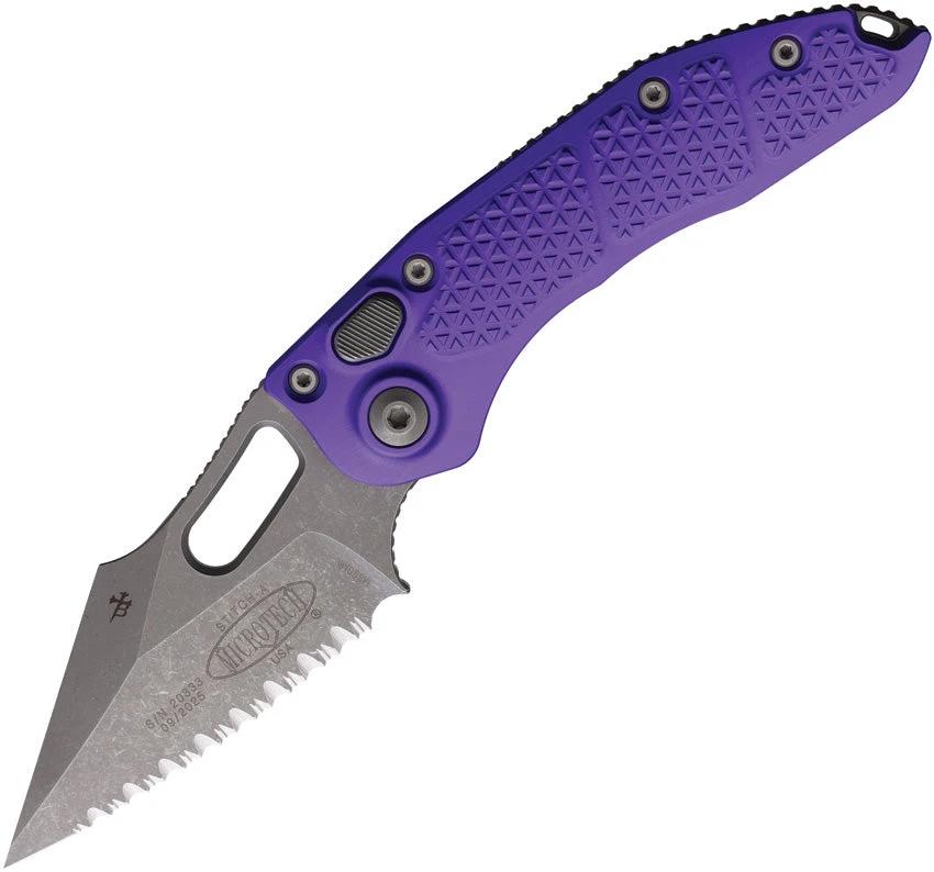Microtech Auto Stitch S E Button Lock Knife For EDC Enthusiasts With Automatic Opening Serrated Wharncliffe Blade
