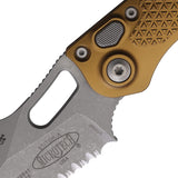 Microtech Auto Stitch Knife Button Lock Tan Aluminum Handle Automatic Opening Serrated Wharncliffe Blade For EDC Fans by Microtech