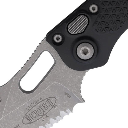 Microtech Auto Stitch SE Button Lock Knife Automatic Opening 5in Closed Wharncliffe Serrated Blade For EDC Enthusiasts by Microtech