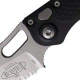Microtech Auto Stitch SE Button Lock Knife For EDC Enthusiasts, Automatic Opening, 3.75in Serrated Wharncliffe Blade by Microtech