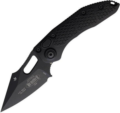 Microtech Auto Stitch S E Button Lock Knife Auto Opening 5In Closed Black Apocalyptic Finish EDC Tactical Enthusiasts