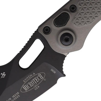 Microtech Auto Stitch S E Button Lock Knife For EDC Enthusiasts With 3.75 Inch Wharncliffe Blade Gray Aluminum by Microtech