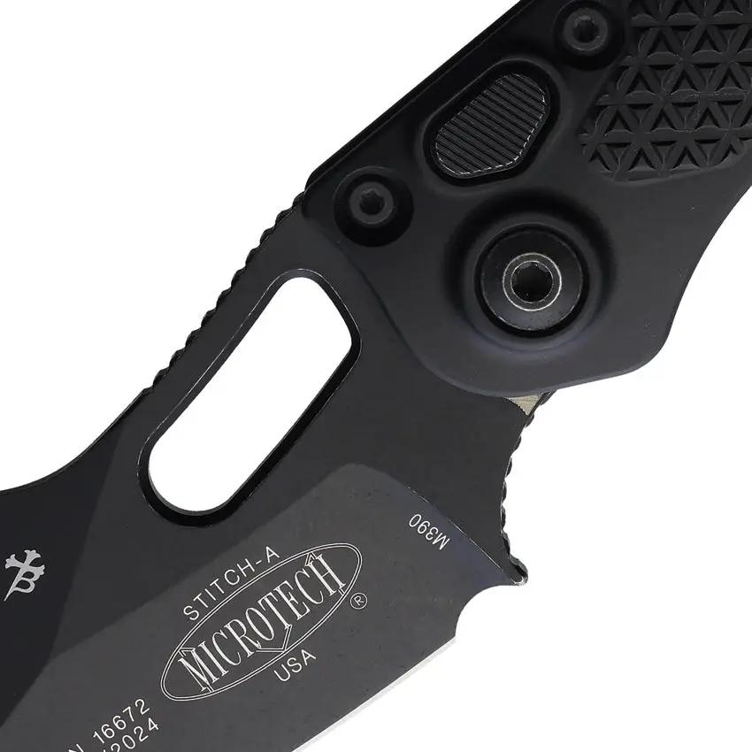 Microtech Auto Stitch S E Button Lock Knife Auto Opening 5In Closed Black Apocalyptic Finish EDC Tactical Enthusiasts by Microtech