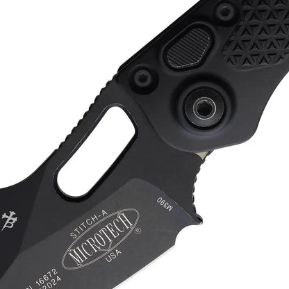 Microtech Auto Stitch S E Button Lock Knife Auto Opening 5In Closed Black Apocalyptic Finish EDC Tactical Enthusiasts by Microtech