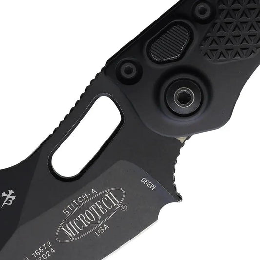 Microtech Auto Stitch S E Button Lock Knife Auto Opening 5In Closed Black Apocalyptic Finish EDC Tactical Enthusiasts by Microtech