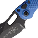 Microtech Auto Stitch SE Button Lock Knife For EDC Premium Blue Aluminum Handle 5in Closed 3.75in Wharncliffe by Microtech