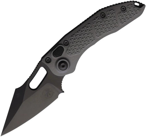 Microtech Auto Stitch SE Button Lock Knife Automatic Opening 3.75 Inch DLC Wharncliffe Blade Gray Aluminum EDC Ready