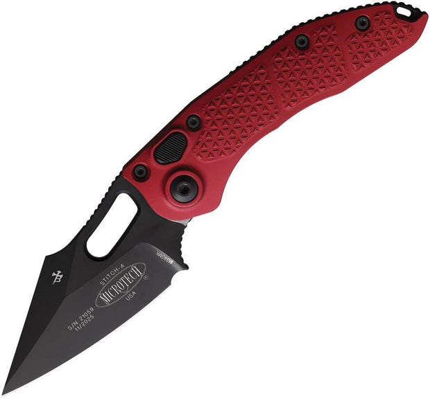 Microtech Auto Stitch SE Button Lock Knife 5in Closed 3.75in Wharncliffe Blade Merlot Aluminum EDC