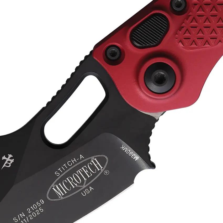 Microtech Auto Stitch SE Button Lock Knife 5in Closed 3.75in Wharncliffe Blade Merlot Aluminum EDC by Microtech