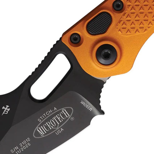 Microtech Auto Stitch SE Button Lock Knife With Automatic Opening 3.75 Inch Wharncliffe Blade For EDC by Microtech
