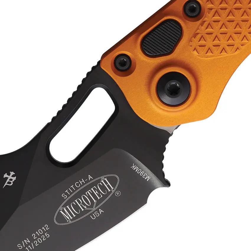 Microtech Auto Stitch SE Button Lock Knife With Automatic Opening 3.75 Inch Wharncliffe Blade For EDC by Microtech