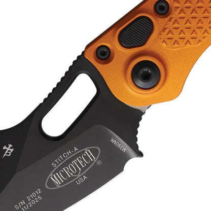 Microtech Auto Stitch SE Button Lock Knife With Automatic Opening 3.75 Inch Wharncliffe Blade For EDC by Microtech