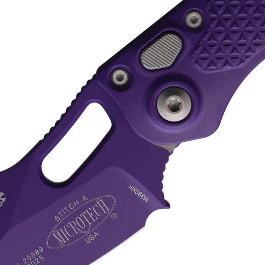 Microtech Auto Stitch SE Button Lock Knife For EDC Enthusiasts With Premium Purple Cerakote Wharncliffe Blade by Microtech
