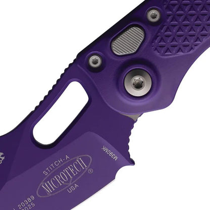 Microtech Auto Stitch SE Button Lock Knife For EDC Enthusiasts With Premium Purple Cerakote Wharncliffe Blade by Microtech