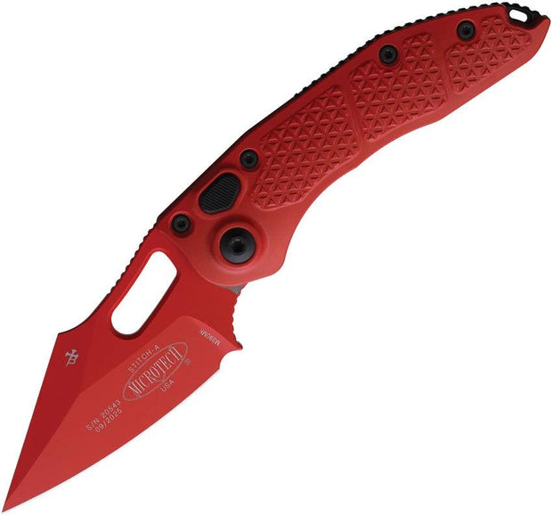 Microtech Auto Stitch S E Button Lock Knife Red Cerakote 5in Closed For EDC Enthusiasts
