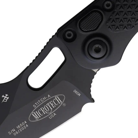 Microtech Auto Stitch SE Button Lock Knife With Automatic Opening 5in Closed 3.75in Black Steel Blade EDC by Microtech
