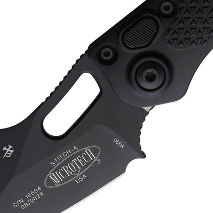 Microtech Auto Stitch SE Button Lock Knife With Automatic Opening 5in Closed 3.75in Black Steel Blade EDC by Microtech