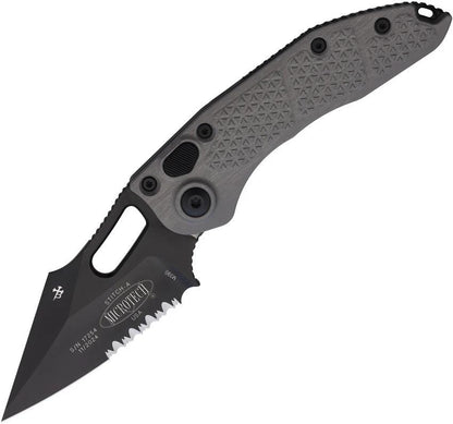 Microtech Auto Stitch SE Button Lock Knife Auto Opening 3.75in Wharncliffe Blade Black Aluminum For Tactical EDC Fans by Microtech