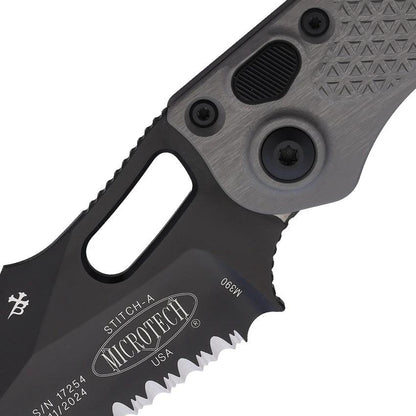 Microtech Auto Stitch SE Button Lock Knife Auto Opening 3.75in Wharncliffe Blade Black Aluminum For Tactical EDC Fans by Microtech