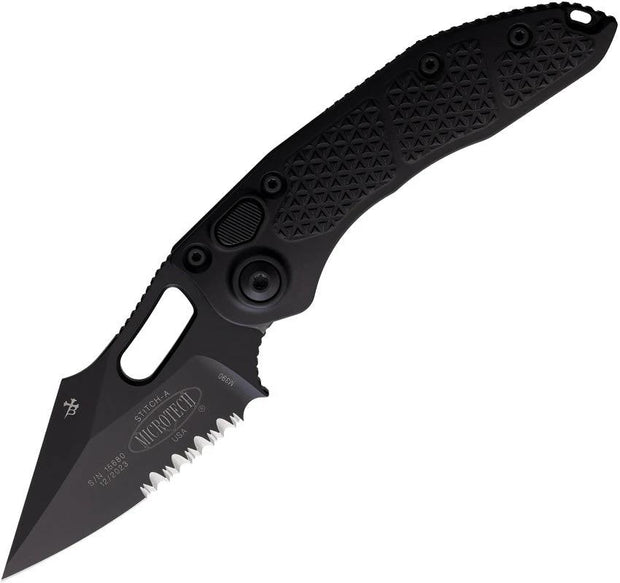 Microtech Auto Stitch SE Button Lock Tactical Knife For Professionals 3.75in Serrated Wharncliffe
