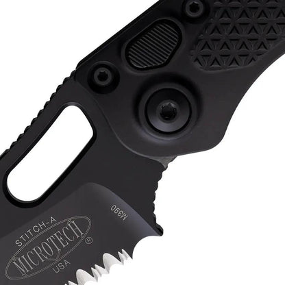 Microtech Auto Stitch SE Button Lock Tactical Knife For Professionals 3.75in Serrated Wharncliffe by Microtech