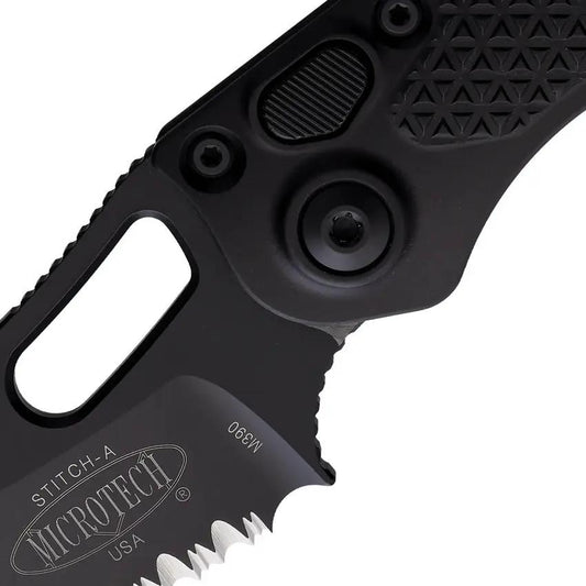Microtech Auto Stitch SE Button Lock Tactical Knife For Professionals 3.75in Serrated Wharncliffe by Microtech