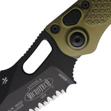 Microtech Auto Stitch SE Button Lock Knife With Automatic Opening 5in Closed 3.75in Serrated Wharncliffe OD Green EDC by Microtech
