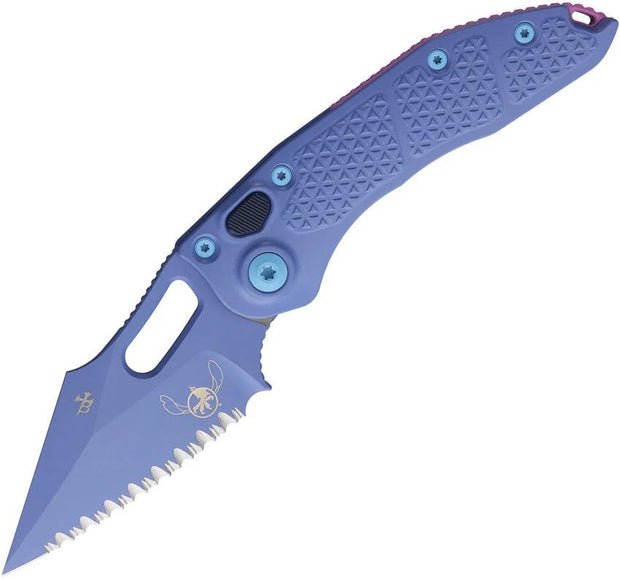 Microtech Auto Stitch Button Lock Folding Knife 1693SIS Light Blue Blade Aluminum Handle For Collectors