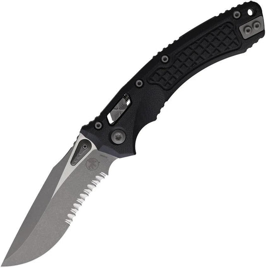 Microtech Amphibian SE Ram Lok AP Black Knife For EDC Enthusiasts With Partially Serrated M390MK Blade And G10 Handle
